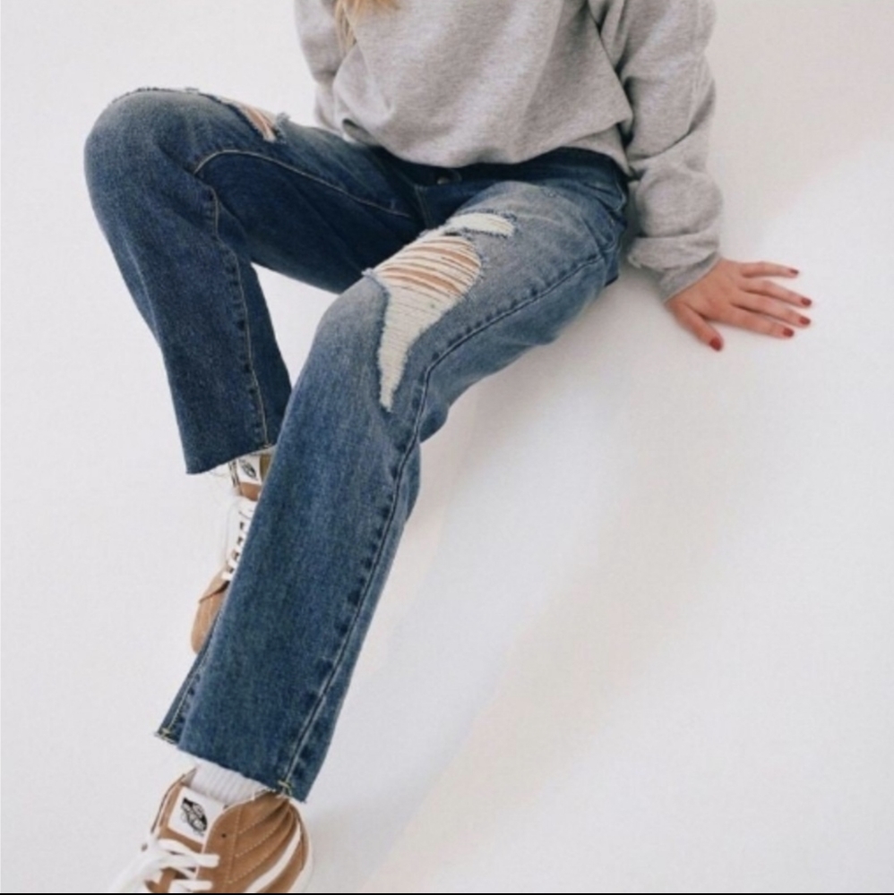 BDG Button Fly Slim Straight Distressed Jeans